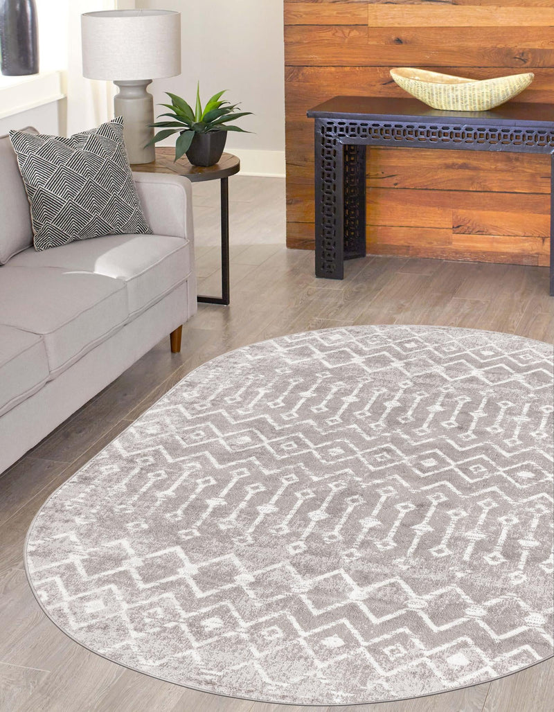 Marrakech Lattice Collection Area Rug - Essaouira (Stone Gray) Oval Stone Gray  lifestyle 7