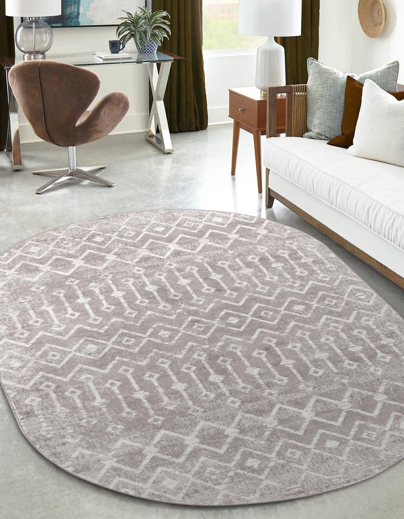 Marrakech Lattice Collection Area Rug - Essaouira (Stone Gray) Oval Stone Gray  lifestyle 33