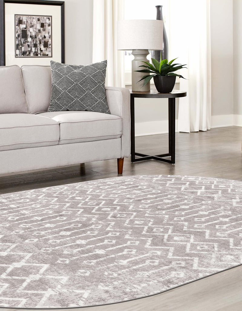 Marrakech Lattice Collection Area Rug - Essaouira (Stone Gray) Oval Stone Gray  lifestyle 39