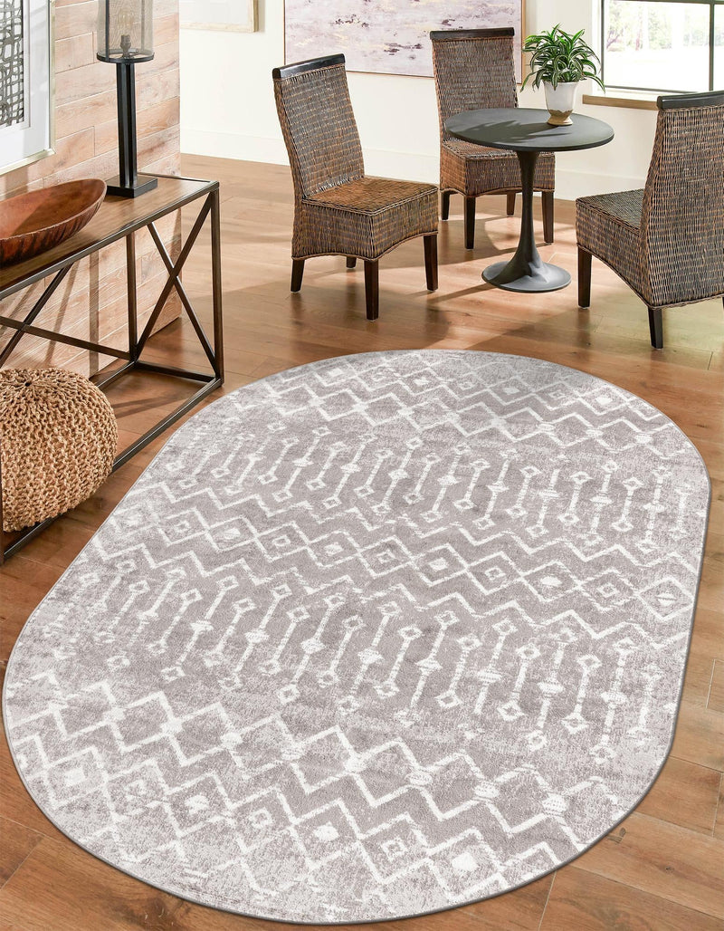 Marrakech Lattice Collection Area Rug - Essaouira (Stone Gray) Oval Stone Gray  lifestyle 41