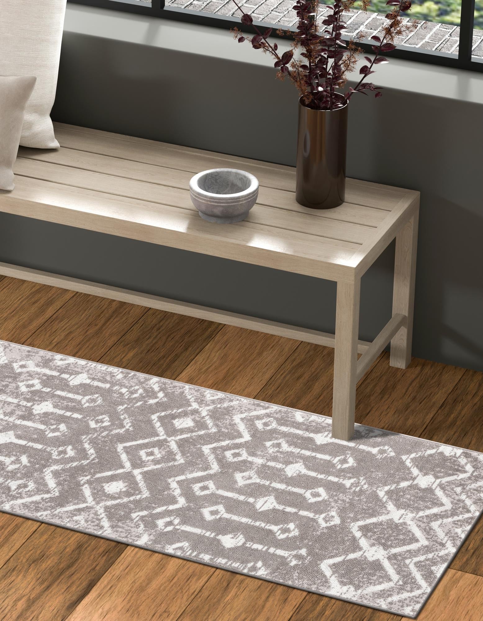 Marrakech Lattice Collection Area Rug - Essaouira (Stone Gray)