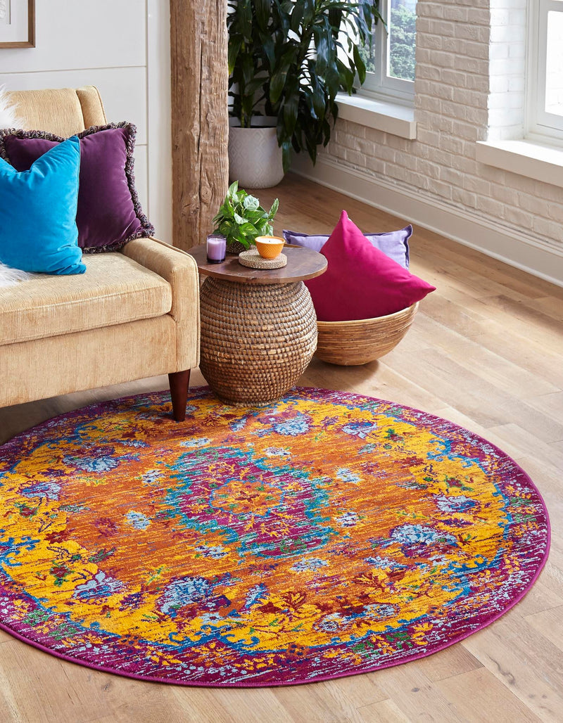 Caribbean Cove Collection Area Rug -  Nevis Round Orange  lifestyle 36