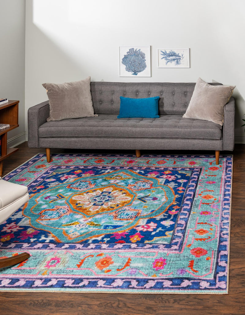 Heritage Elegance Collection Area Rug -  Taj Square Blue  lifestyle 24