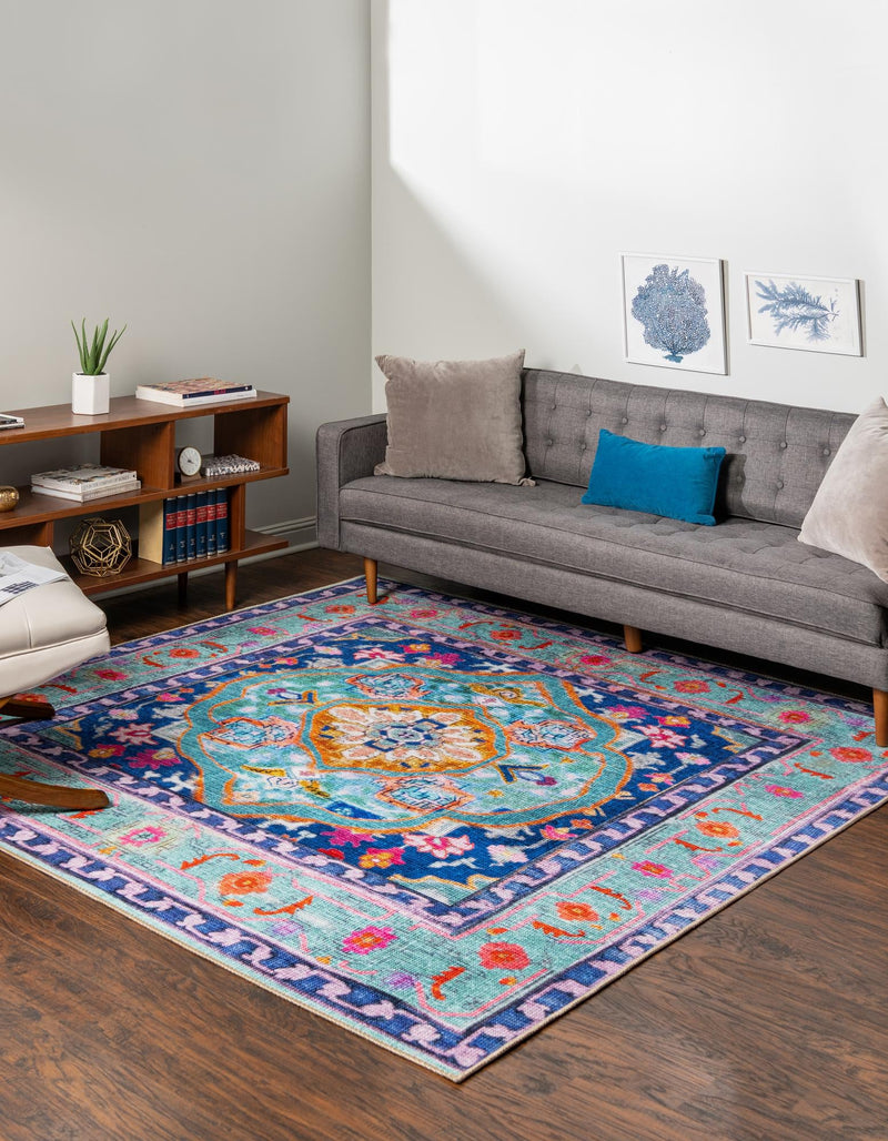 Heritage Elegance Collection Area Rug -  Taj Square Blue  lifestyle 29