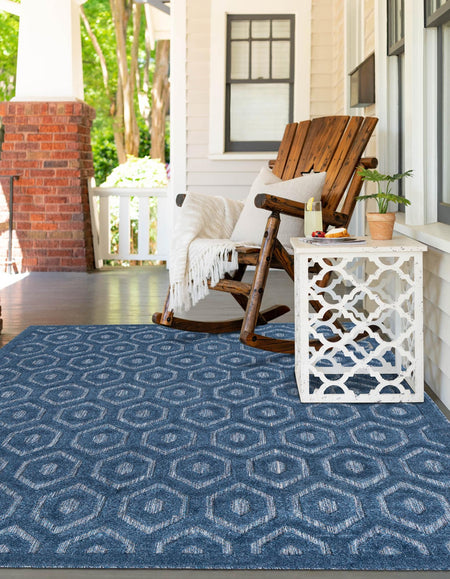 Garden Lattice Charm Collection Area Rug - Arbor (Navy Blue)