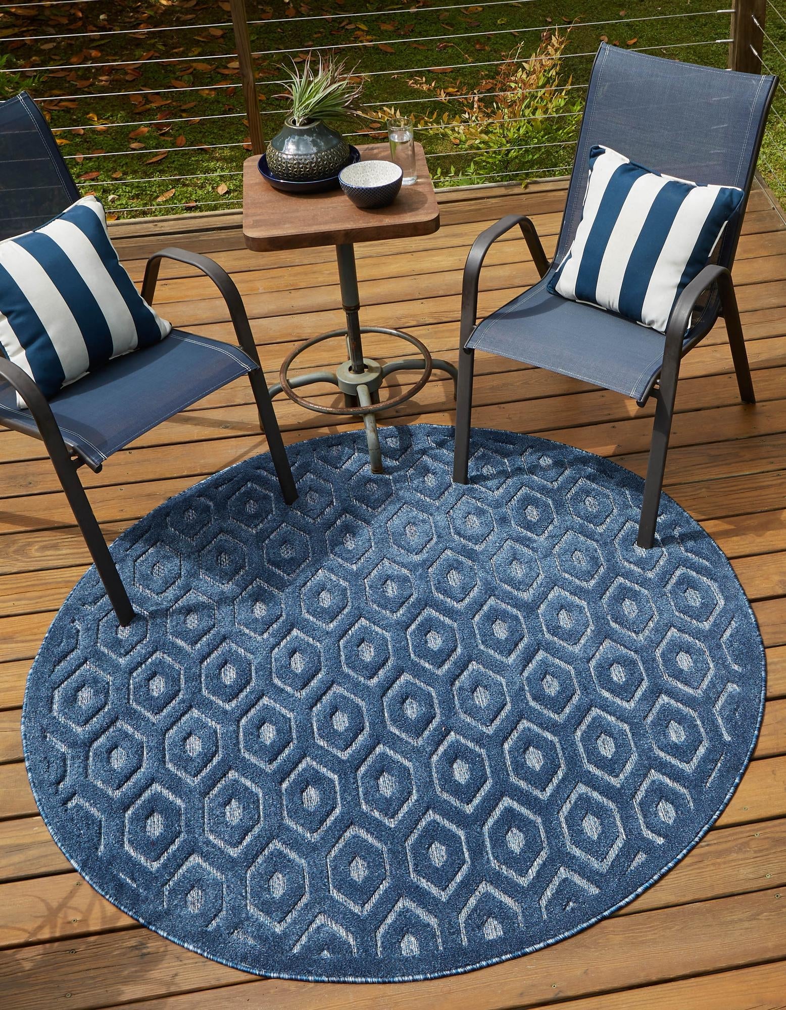 Garden Lattice Charm Collection Area Rug - Arbor (Navy Blue)