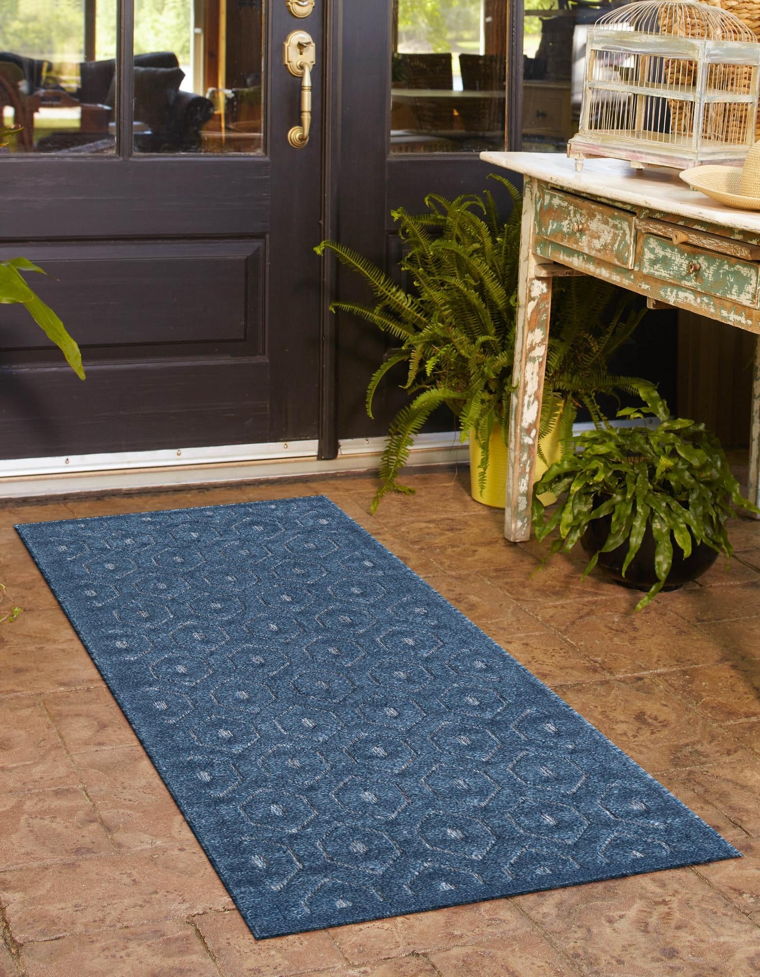 Garden Lattice Charm Collection Area Rug - Arbor (Navy Blue)