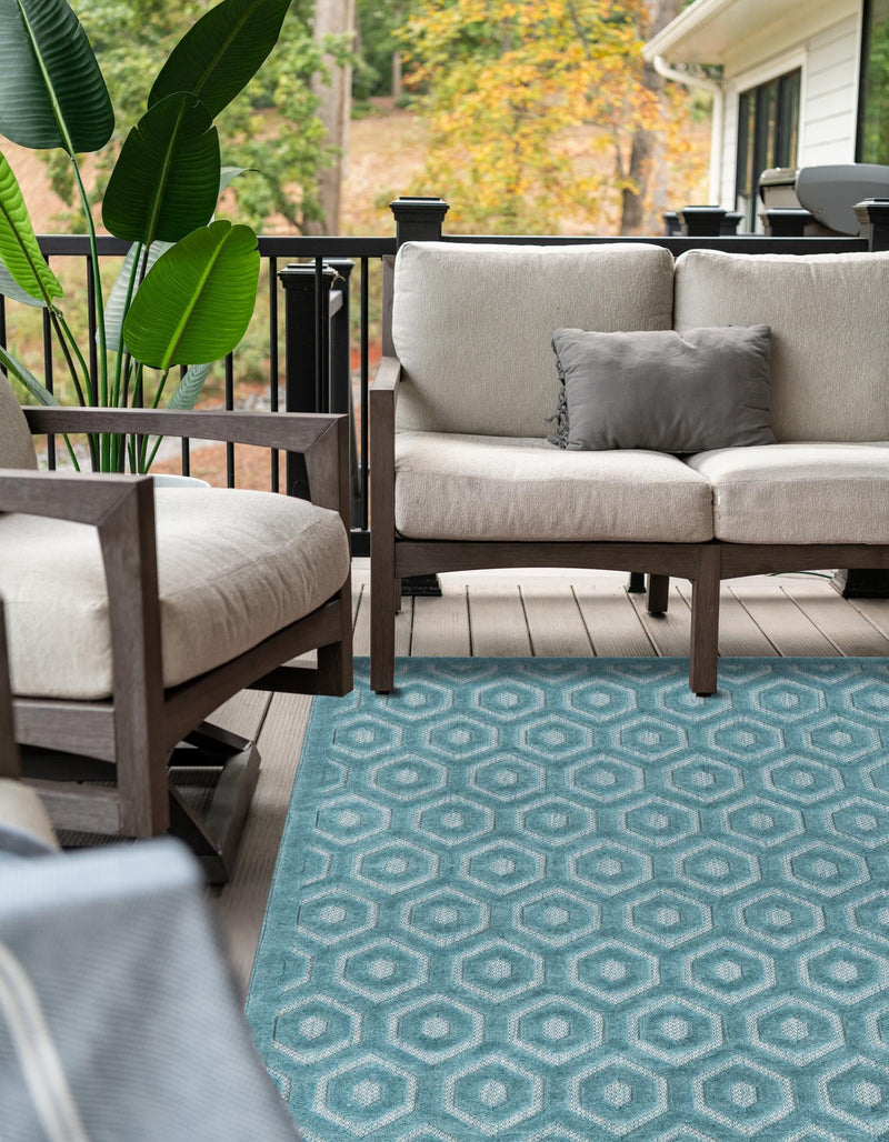 Garden Lattice Charm Collection Area Rug - Arbor (Aqua) Rectangle Aqua  lifestyle 4