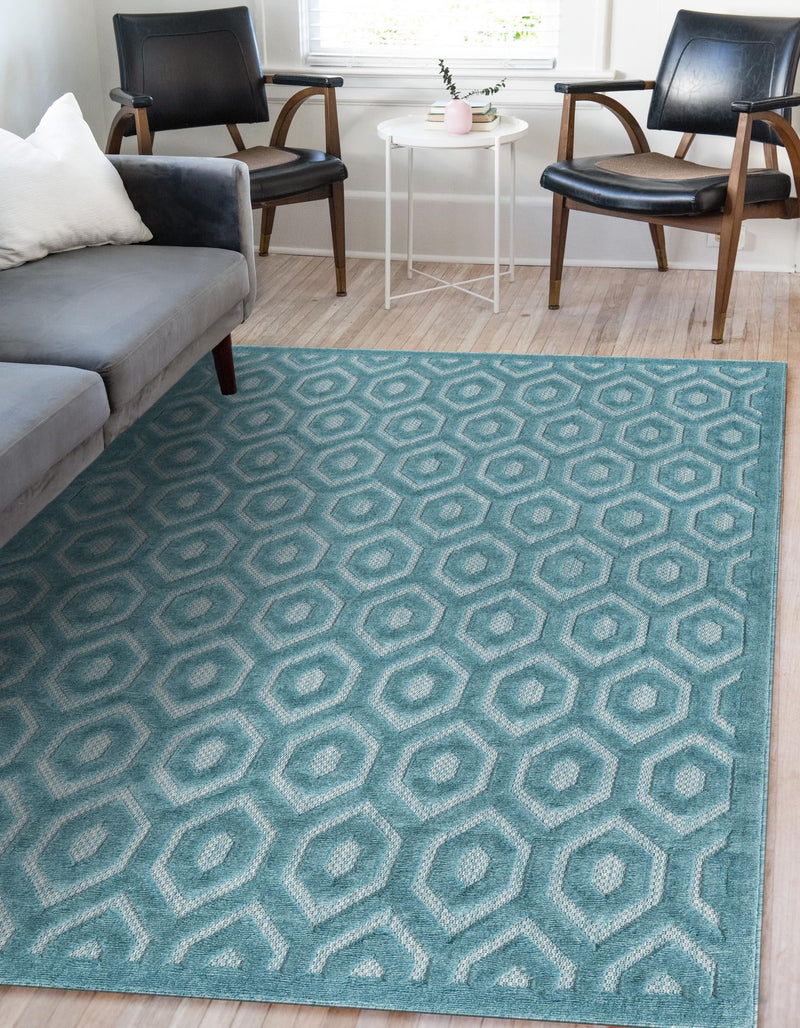 Garden Lattice Charm Collection Area Rug - Arbor (Aqua) Rectangle Aqua  lifestyle 5