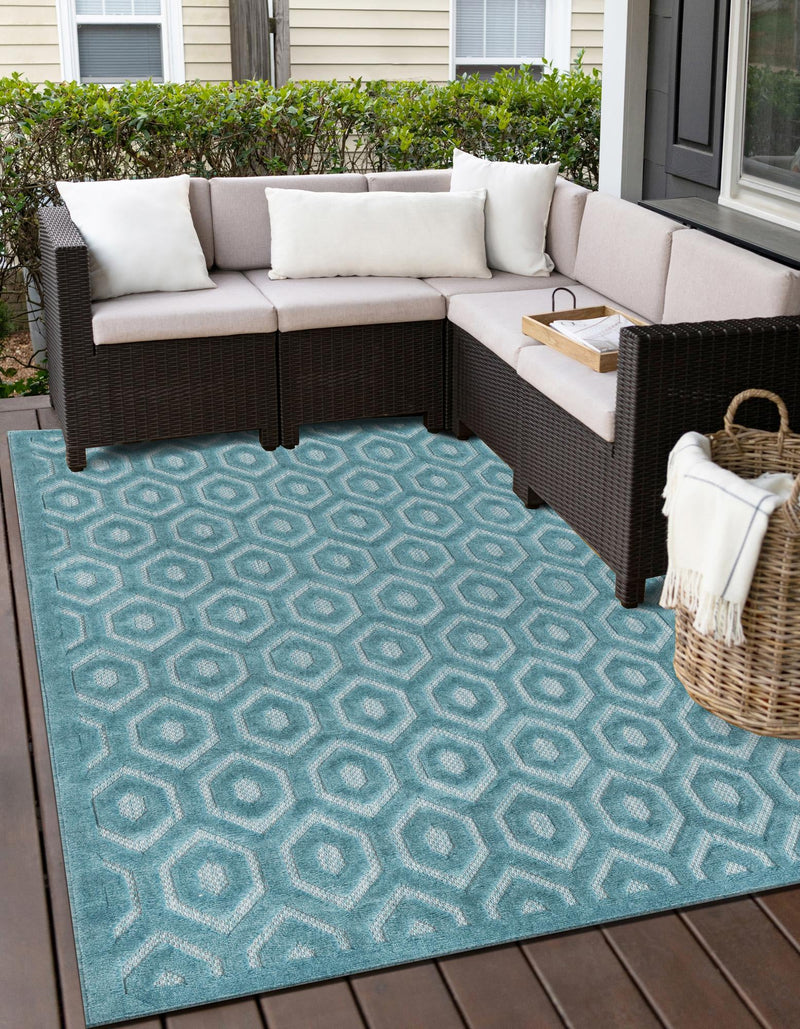 Garden Lattice Charm Collection Area Rug - Arbor (Aqua) Rectangle Aqua  lifestyle 6