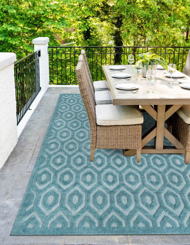 Garden Lattice Charm Collection Area Rug - Arbor (Aqua) Rectangle Aqua  lifestyle 8