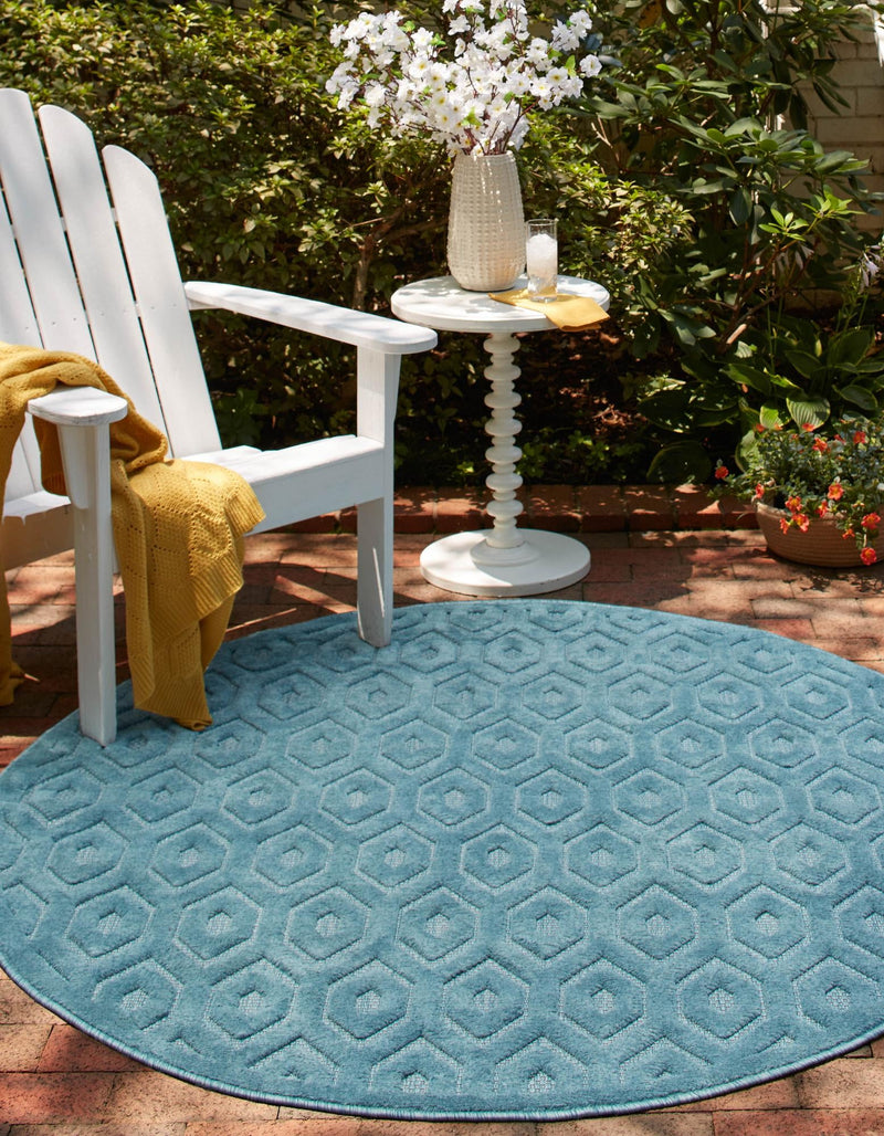 Garden Lattice Charm Collection Area Rug - Arbor (Aqua) Round Aqua  lifestyle 24