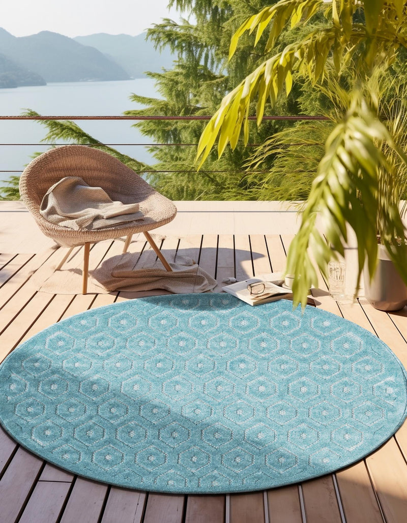 Garden Lattice Charm Collection Area Rug - Arbor (Aqua) Round Aqua  lifestyle 28