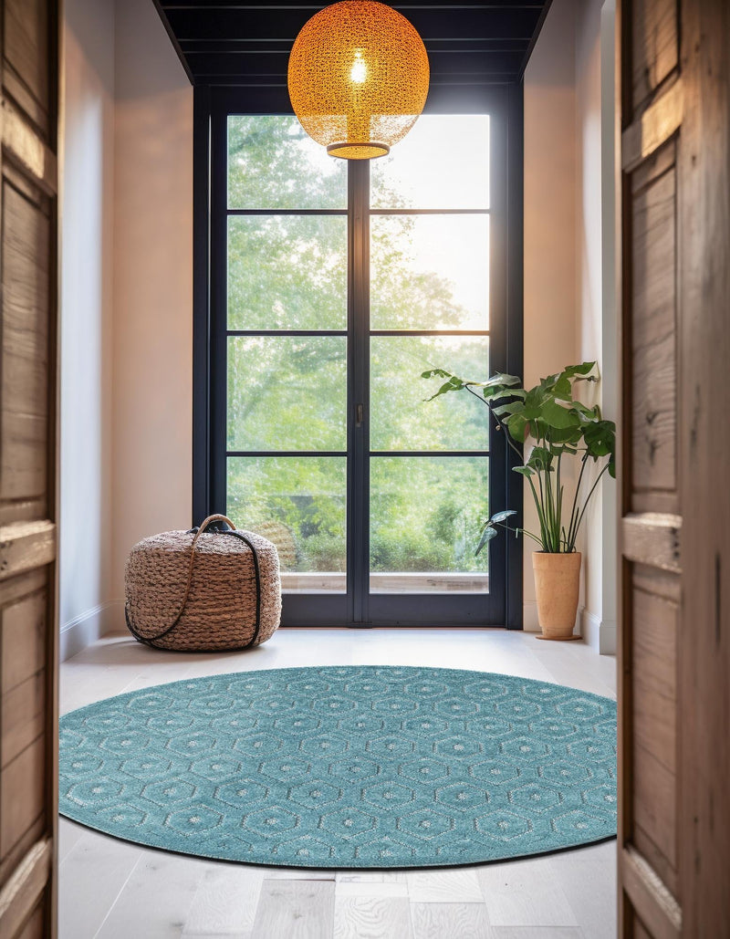 Garden Lattice Charm Collection Area Rug - Arbor (Aqua) Round Aqua  lifestyle 38