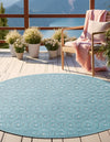 Garden Lattice Charm Collection Area Rug - Arbor (Aqua) Round Aqua  lifestyle 40