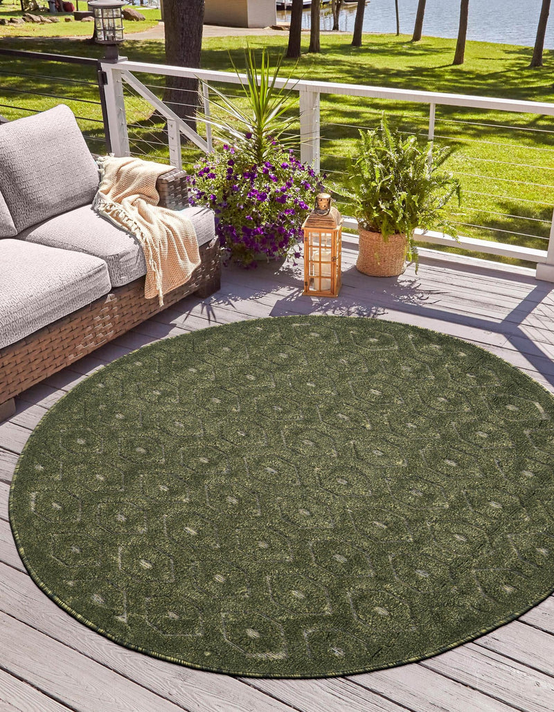 Garden Lattice Charm Collection Area Rug - Arbor (Green) Round Green  lifestyle 28