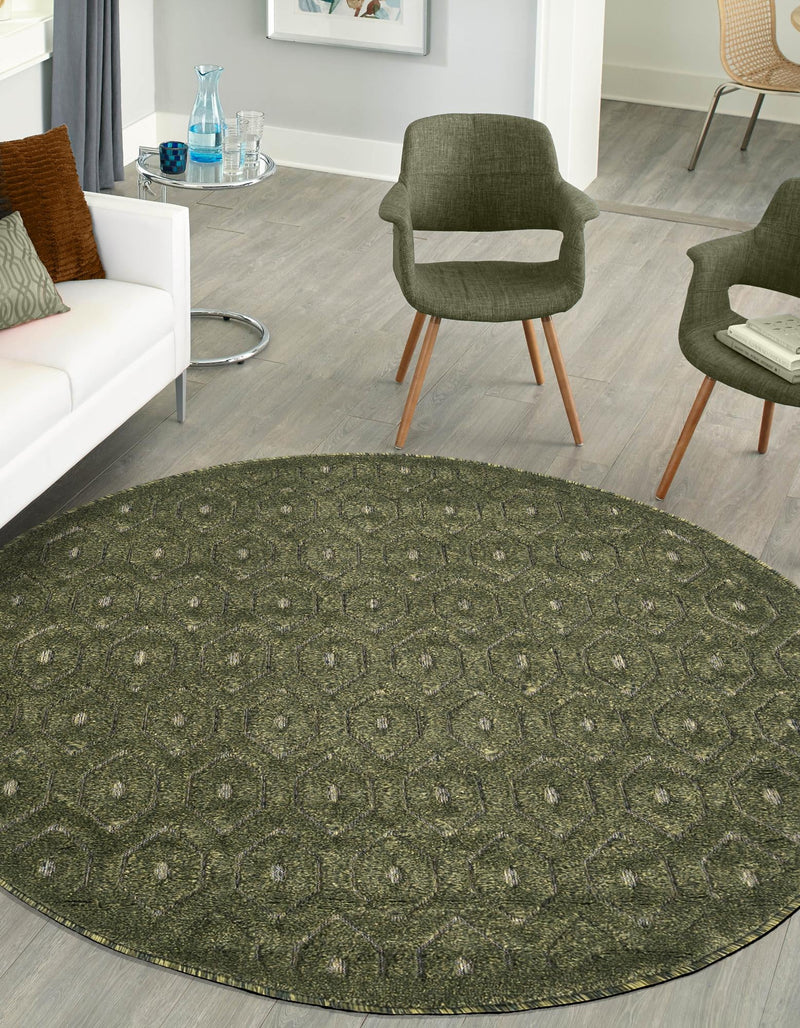 Garden Lattice Charm Collection Area Rug - Arbor (Green) Round Green  lifestyle 42