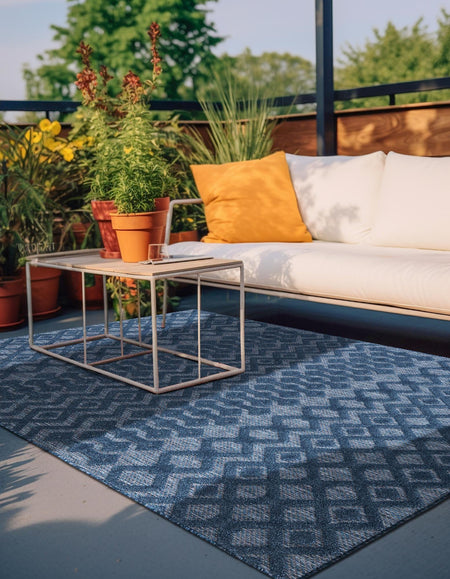 Garden Lattice Charm Collection Area Rug -  Pergola (Navy Blue)