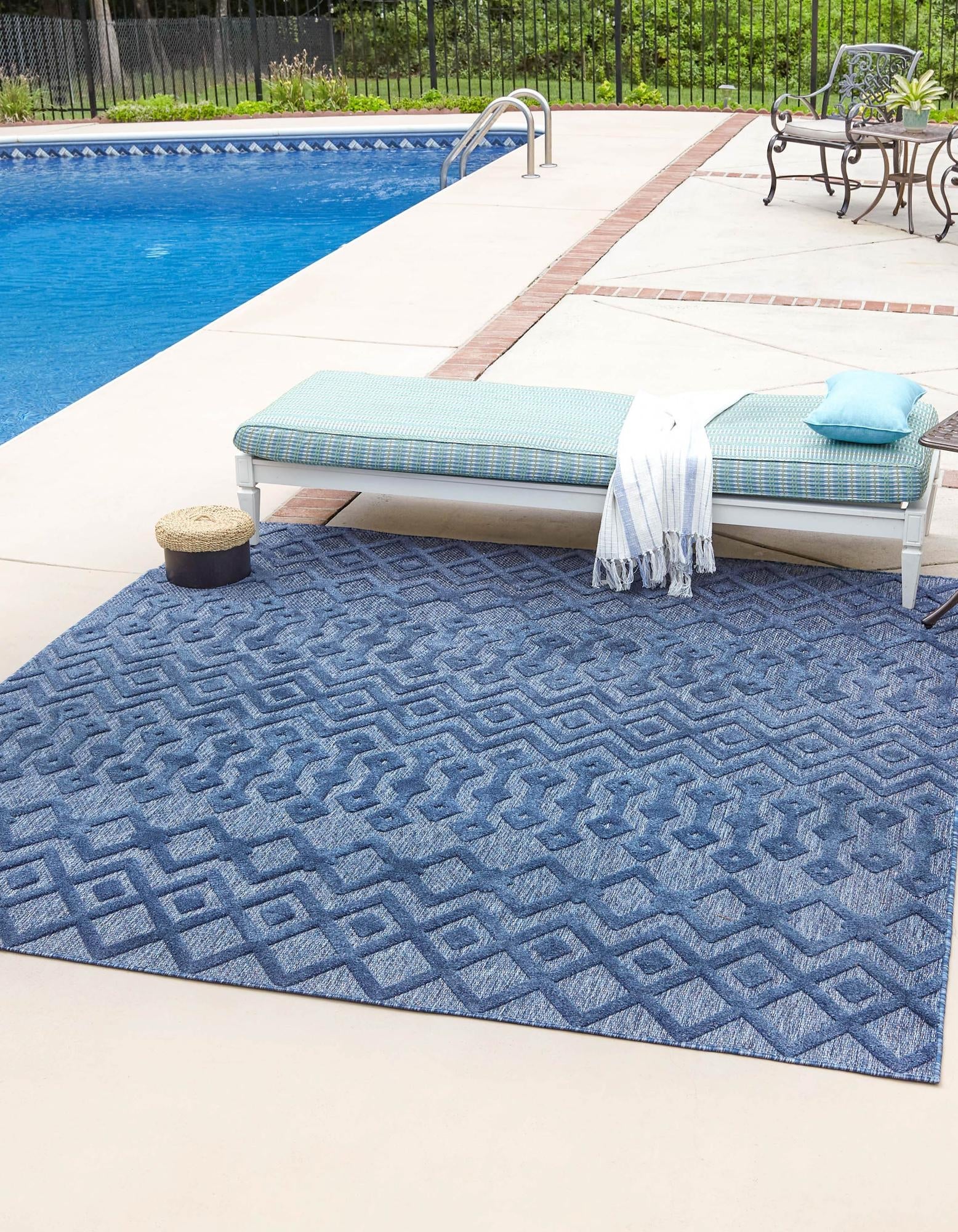 Garden Lattice Charm Collection Area Rug -  Pergola (Navy Blue)