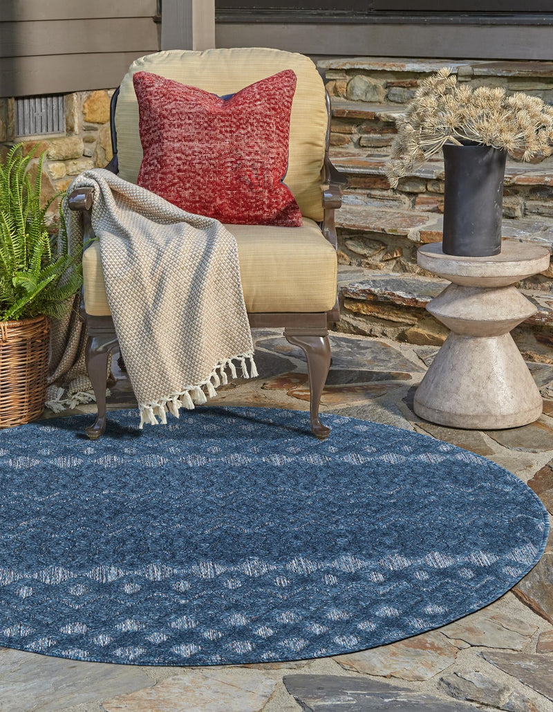 Garden Lattice Charm Collection Area Rug -  Pergola (Navy Blue) Round Navy Blue  lifestyle 31