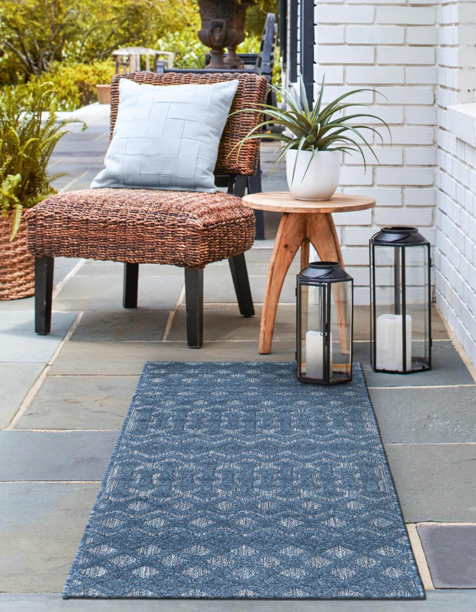 Garden Lattice Charm Collection Area Rug -  Pergola (Navy Blue)