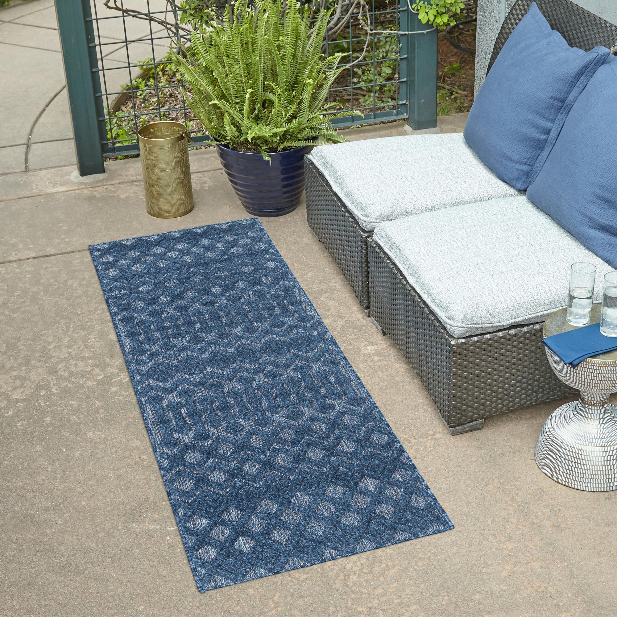 Garden Lattice Charm Collection Area Rug -  Pergola (Navy Blue)