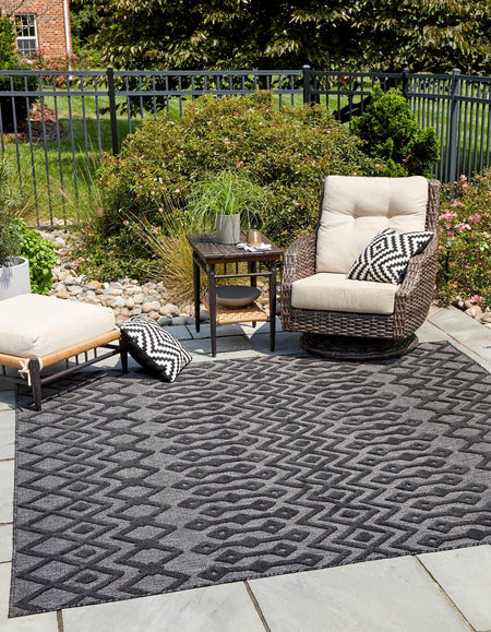 Garden Lattice Charm Collection Area Rug -  Pergola (Charcoal)