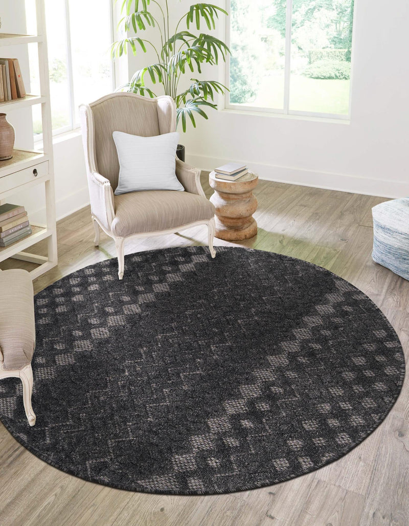 Garden Lattice Charm Collection Area Rug -  Pergola (Charcoal) Round Charcoal  lifestyle 30