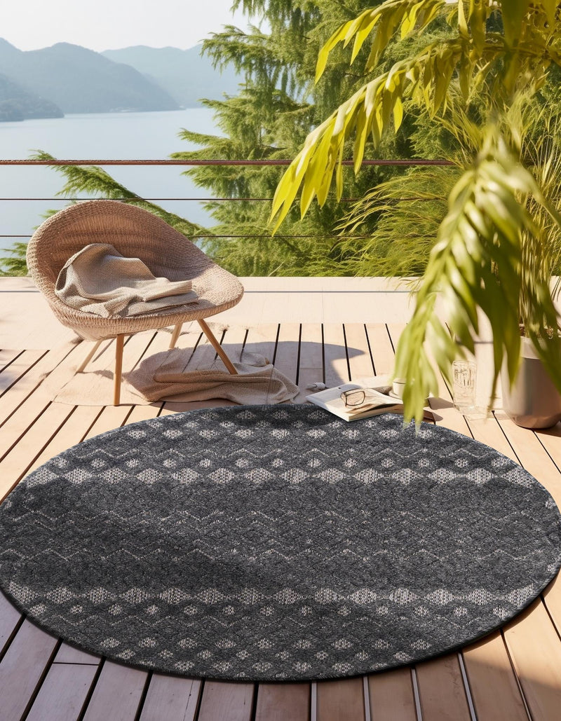 Garden Lattice Charm Collection Area Rug -  Pergola (Charcoal) Round Charcoal  lifestyle 32