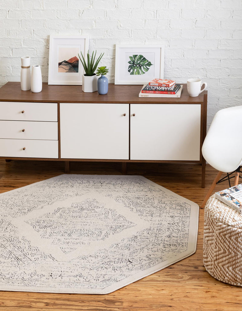 Savannah Soiree Collection Area Rug - Serengeti (White) Octagon White  lifestyle 17