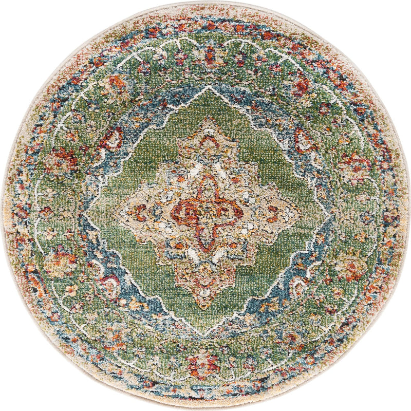 Savannah Soiree Collection Area Rug - Serengeti (Green) Round Green  lifestyle 15