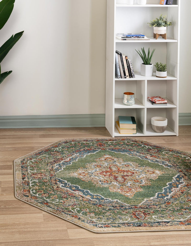 Savannah Soiree Collection Area Rug - Serengeti (Green) Octagon Green  lifestyle 24