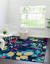 Oceanview Gardens Collection Area Rug -  Tidepool Square Navy Blue  lifestyle 38