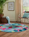 Oceanview Gardens Collection Area Rug -  Tidepool Round Aqua  lifestyle 55