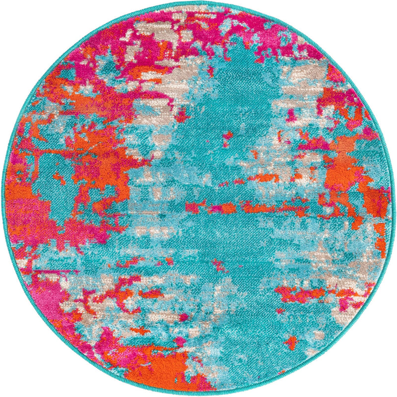 Oceanview Gardens Collection Area Rug -  Seabreeze Round Turquoise  lifestyle 9