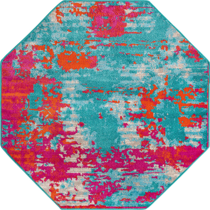 Oceanview Gardens Collection Area Rug -  Seabreeze Octagon Turquoise  lifestyle 12