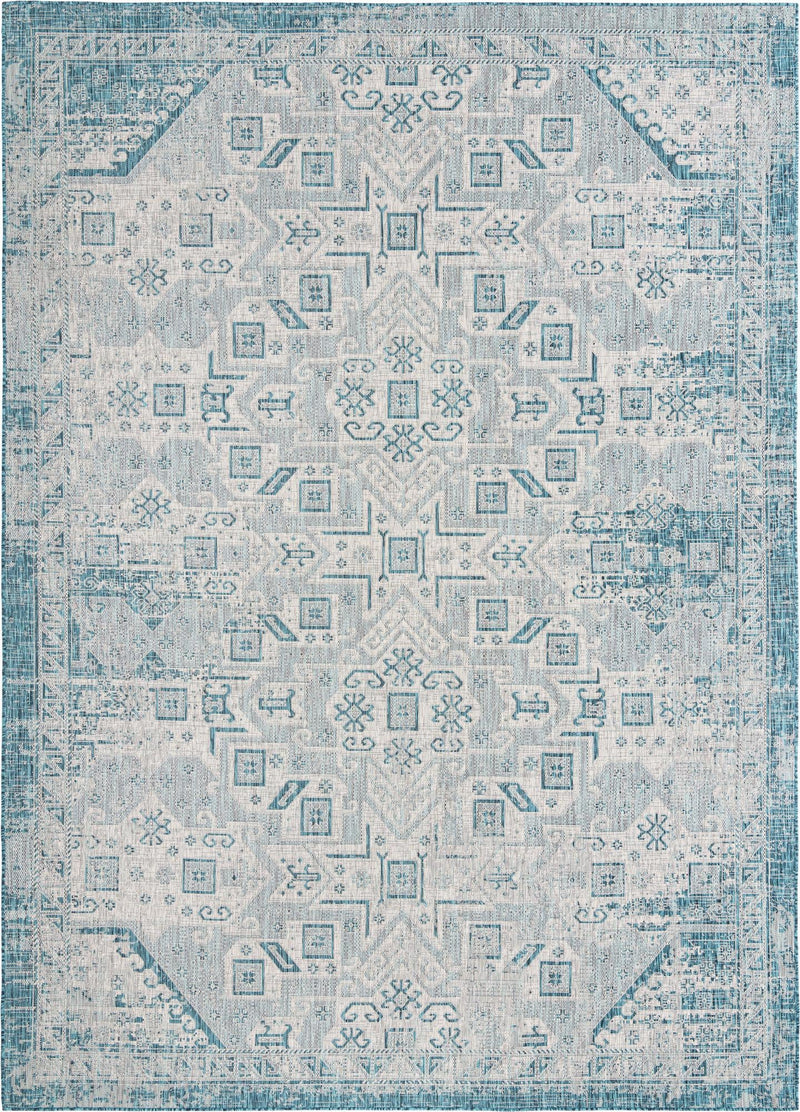 Tribal Terrace Treasures Collection Area Rug - Mayan Marina (Teal) Rectangle Teal Main