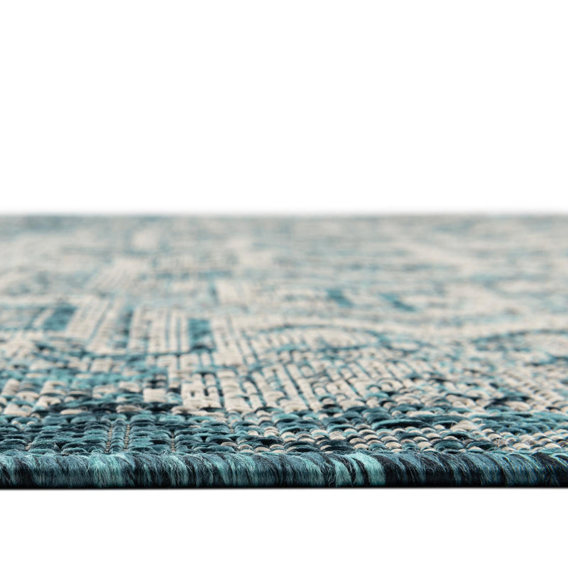 Tribal Terrace Treasures Collection Area Rug - Mayan Marina (Teal) Round Teal  lifestyle 3