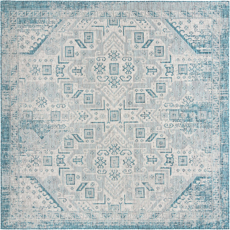 Tribal Terrace Treasures Collection Area Rug - Mayan Marina (Teal) Square Teal Main