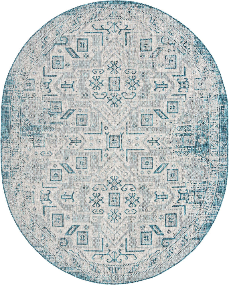 Tribal Terrace Treasures Collection Area Rug - Mayan Marina (Teal) Oval Teal Main