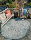 Tribal Terrace Treasures Collection Area Rug - Mayan Marina (Teal) Oval Teal  lifestyle 0