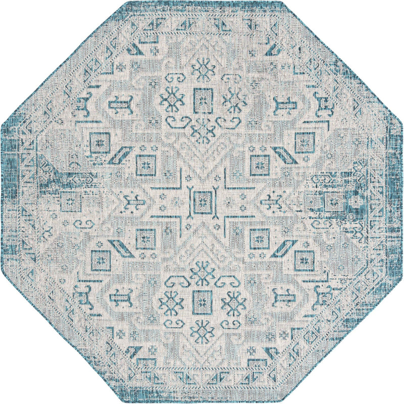 Tribal Terrace Treasures Collection Area Rug - Mayan Marina (Teal) Octagon Teal Main