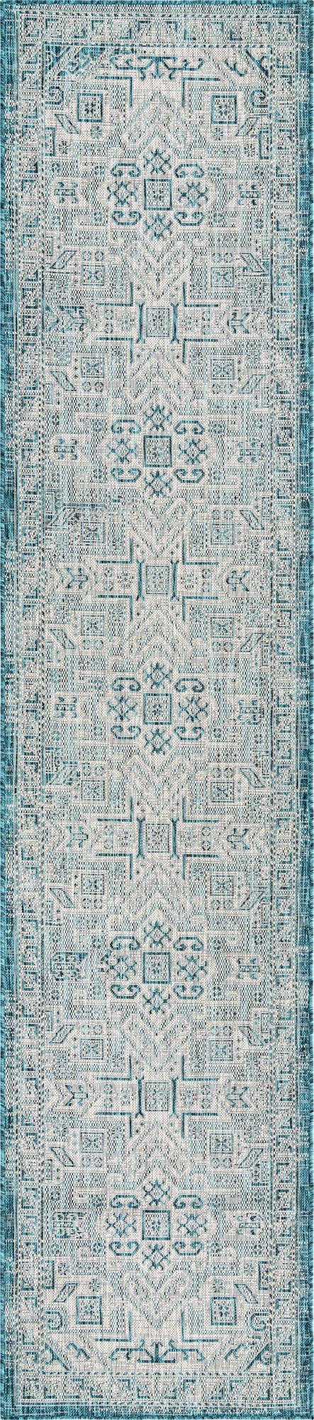 Tribal Terrace Treasures Collection Area Rug - Mayan Marina (Teal) Runner Teal Main