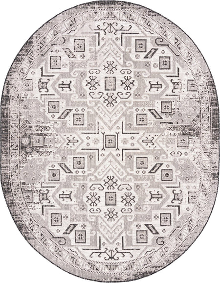 Tribal Terrace Treasures Collection Area Rug - Mayan Marina (Charcoal Gray)