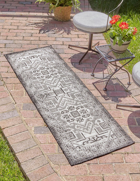 Tribal Terrace Treasures Collection Area Rug - Mayan Marina (Charcoal Gray)