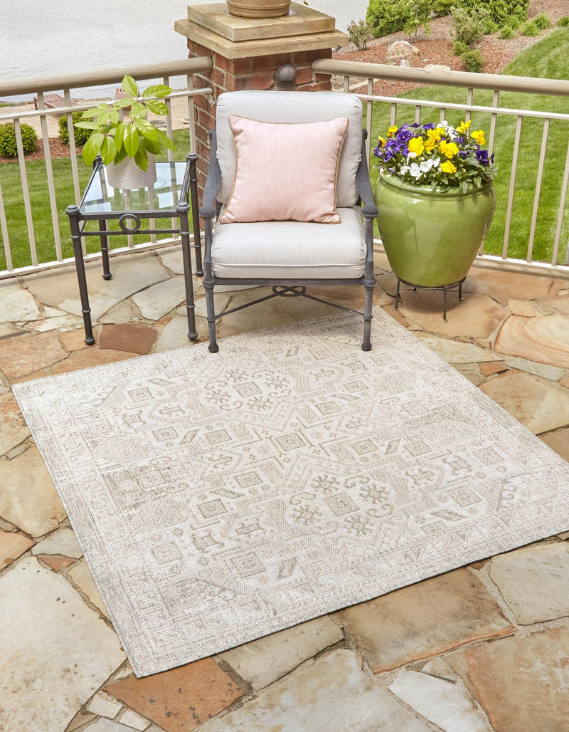 Tribal Terrace Treasures Collection Area Rug - Mayan Marina (Light Gray) Square Light Gray  lifestyle 2