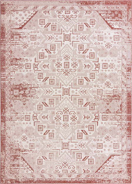 Tribal Terrace Treasures Collection Area Rug - Mayan Marina (Rust Red)