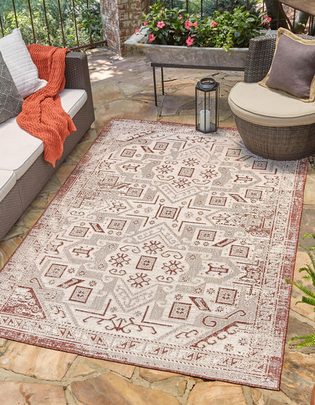 Tribal Terrace Treasures Collection Area Rug - Mayan Marina (Rust Red)