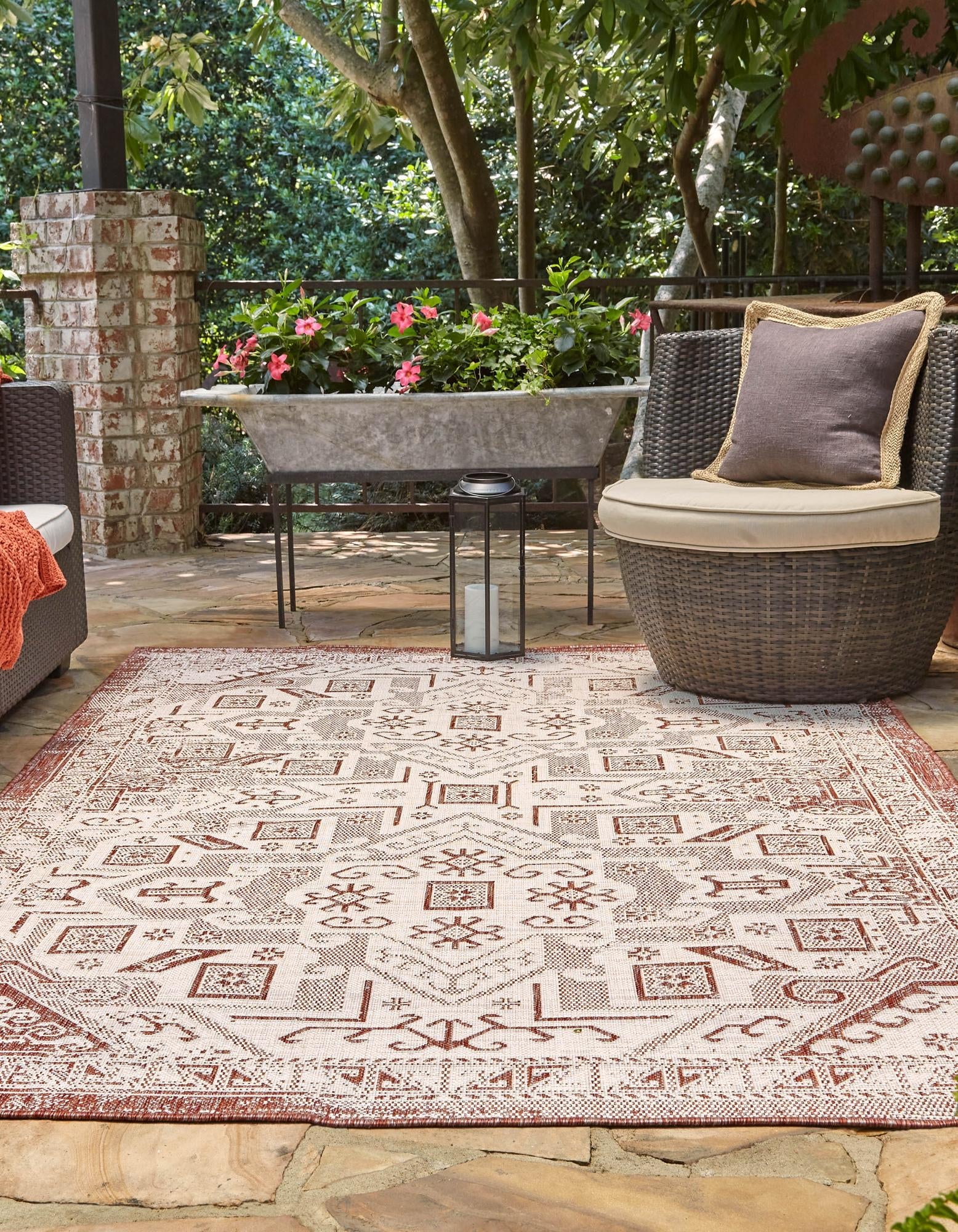 Tribal Terrace Treasures Collection Area Rug - Mayan Marina (Rust Red)