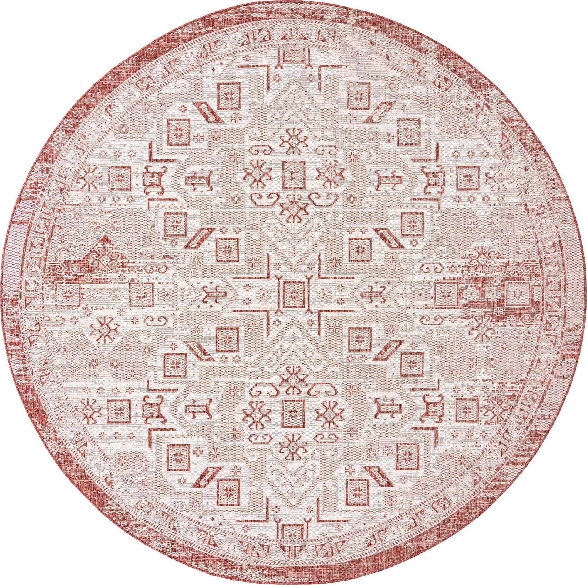 Tribal Terrace Treasures Collection Area Rug - Mayan Marina (Rust Red)